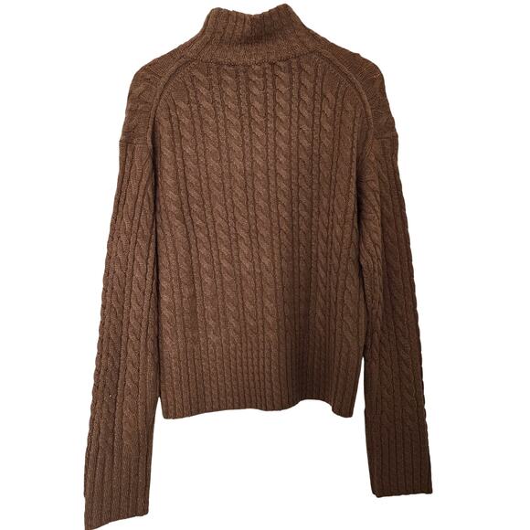 French Connection Cable Knit Mock Neck Sweater Chocolate Brown Size XL - Picture 4 of 7